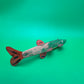 Vintage Folk Art Wooden Fish Spearing Decoy 12” Hand Carved Painted Metal Fins