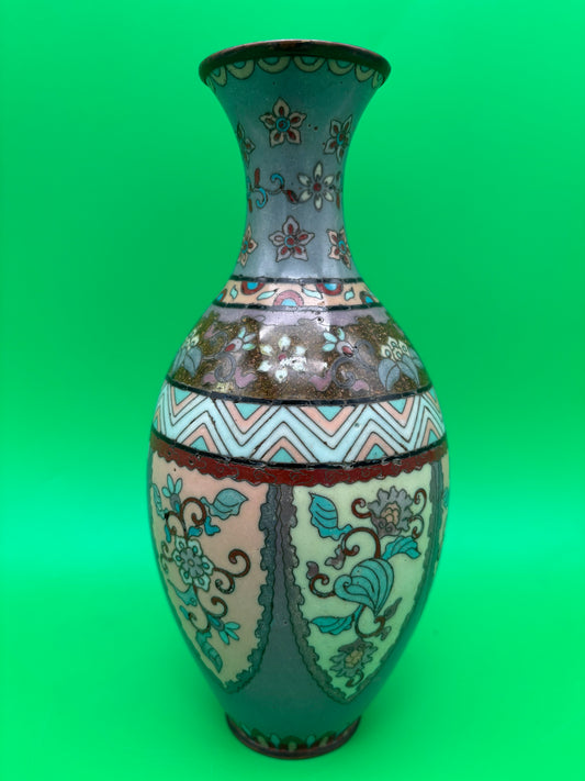 Antique Meiji Japanese Goldstone Cloisonne Enamel Pastel Floral Vase 7 1/4”