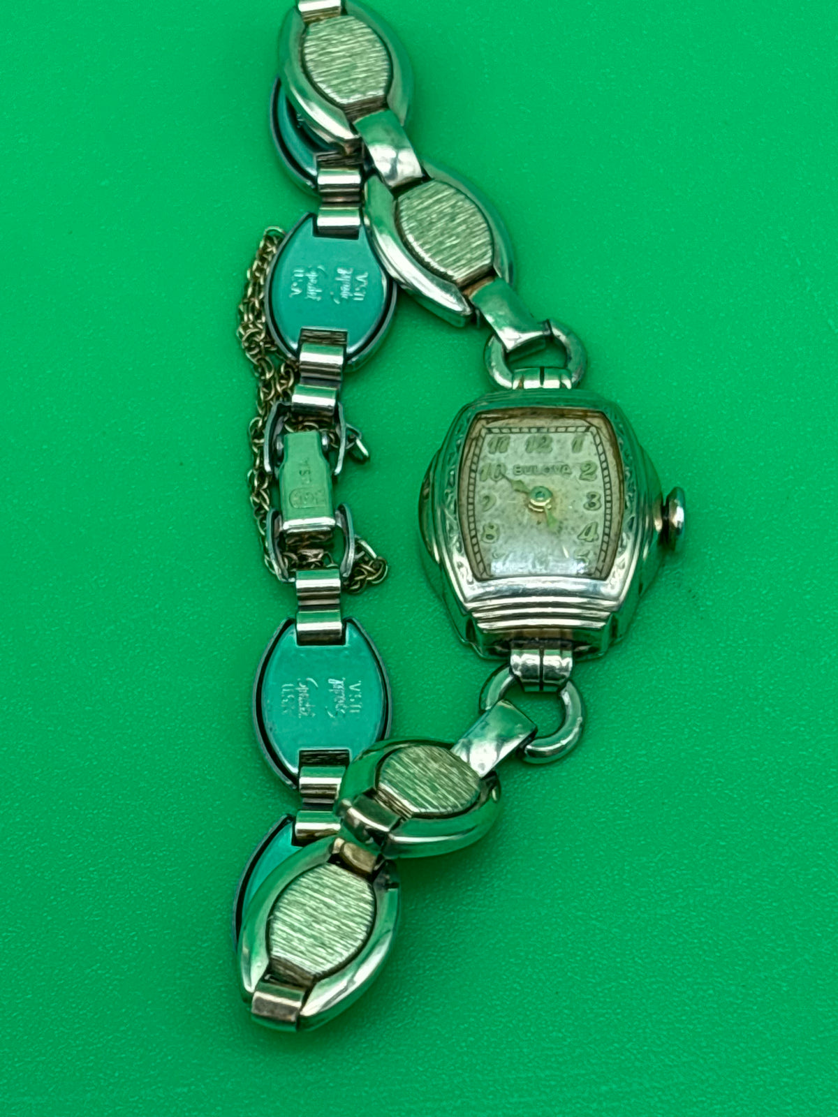 Vintage Bulova Ladies Art Deco Watch Speidel Bracelet Fifth Avenue Box Untested