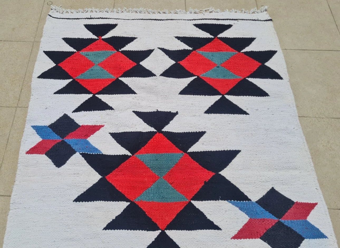 Hand Knotted Julkrus Kilim Area Rug – 4’7” x 2’11” – Vintage Geometric Wool Rug – Tribal Flat Weave