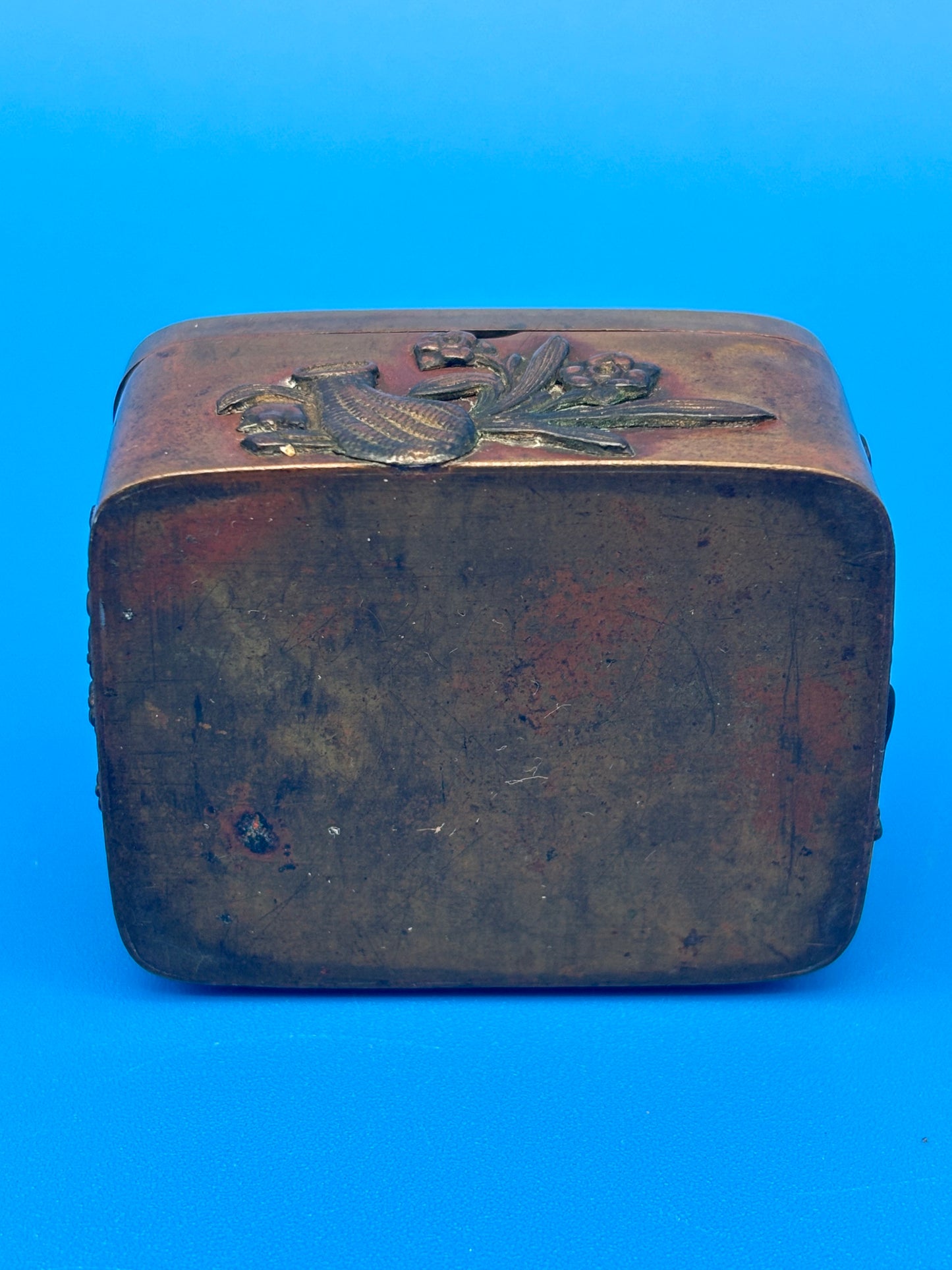 Antique Japanese Meiji Mixed Metal Bronze Brass Trinket Box Bird Flowers