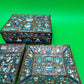 Vintage Chinese Cloisonne Enamel Jewelry Trinket Box & Matching Pair Dishes Floral Blue Brass Set