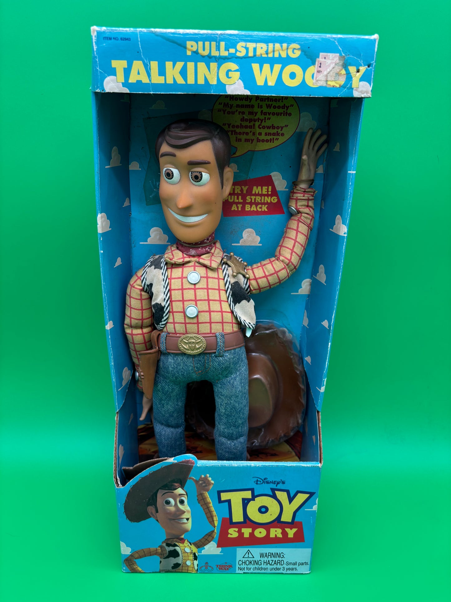 Original 1995 Thinkway Toys Pull-String Talking Woody from Disney Pixar’s Toy Story.