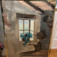 Vintage Antique Glass Frame Canvas Painting "Country Window" by Artist Alberto