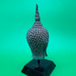 Vintage Thai Bronze Buddha Head Sculpture Flame Ushnisha Patina Wood Stand