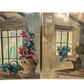 Vintage Antique Glass Frame Canvas Painting "Country Window" by Artist Alberto